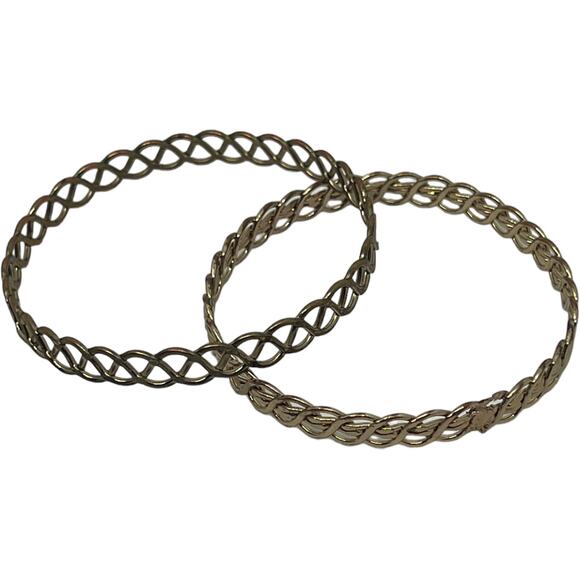 Celtic Knot Design Gold Tone Metal Bangle Bracelet Set Twisted Weave Pattern - Picture 2 of 6